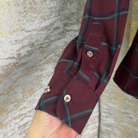 S.Archimonde Burgundy/Blue Flannel Button Up Shirt Size L - Picture 6 of 15